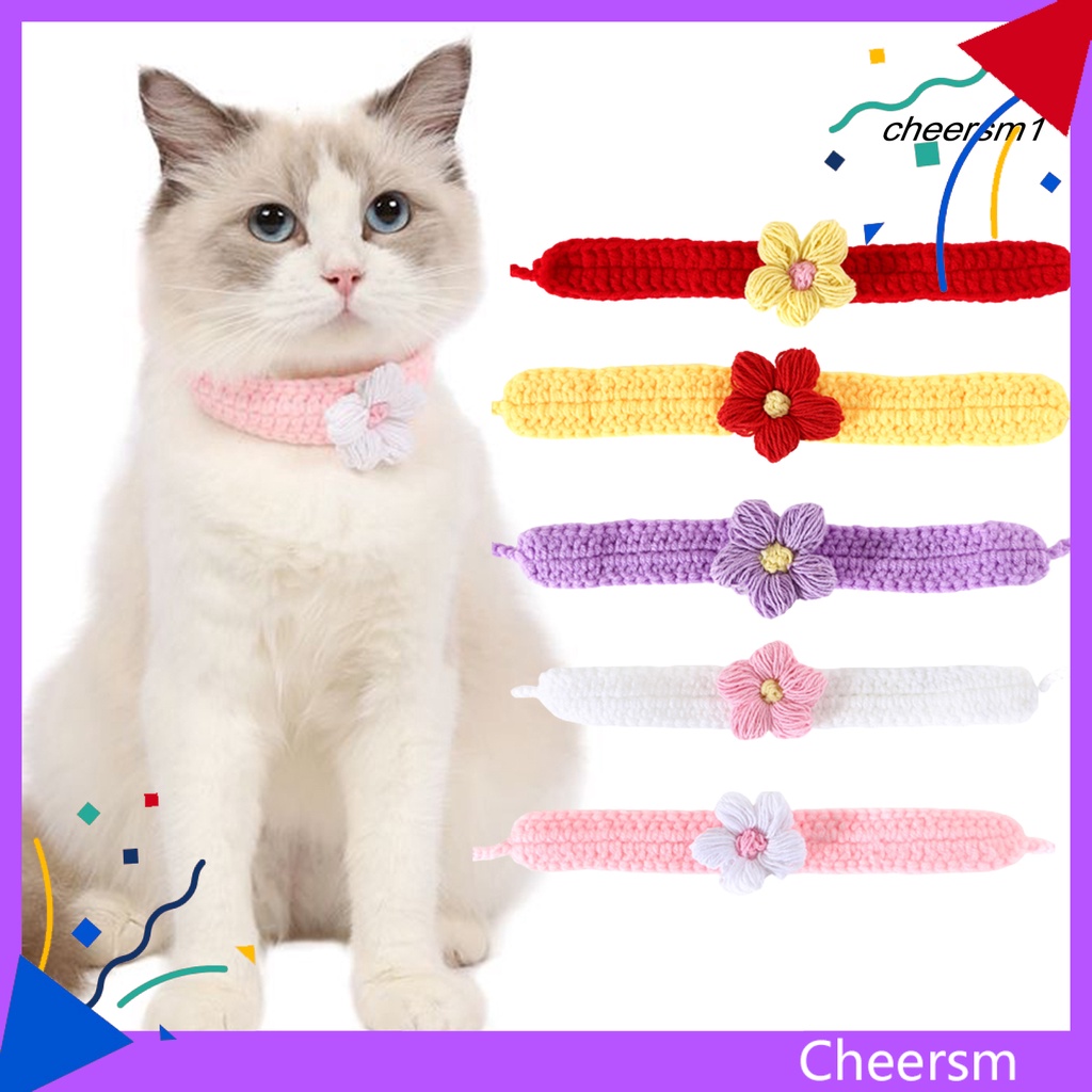 Cheersm Adjustable Handmade Knitting Cat Circle Collar Flowers Dog Bandana Pet Supplies Shopee Indonesia