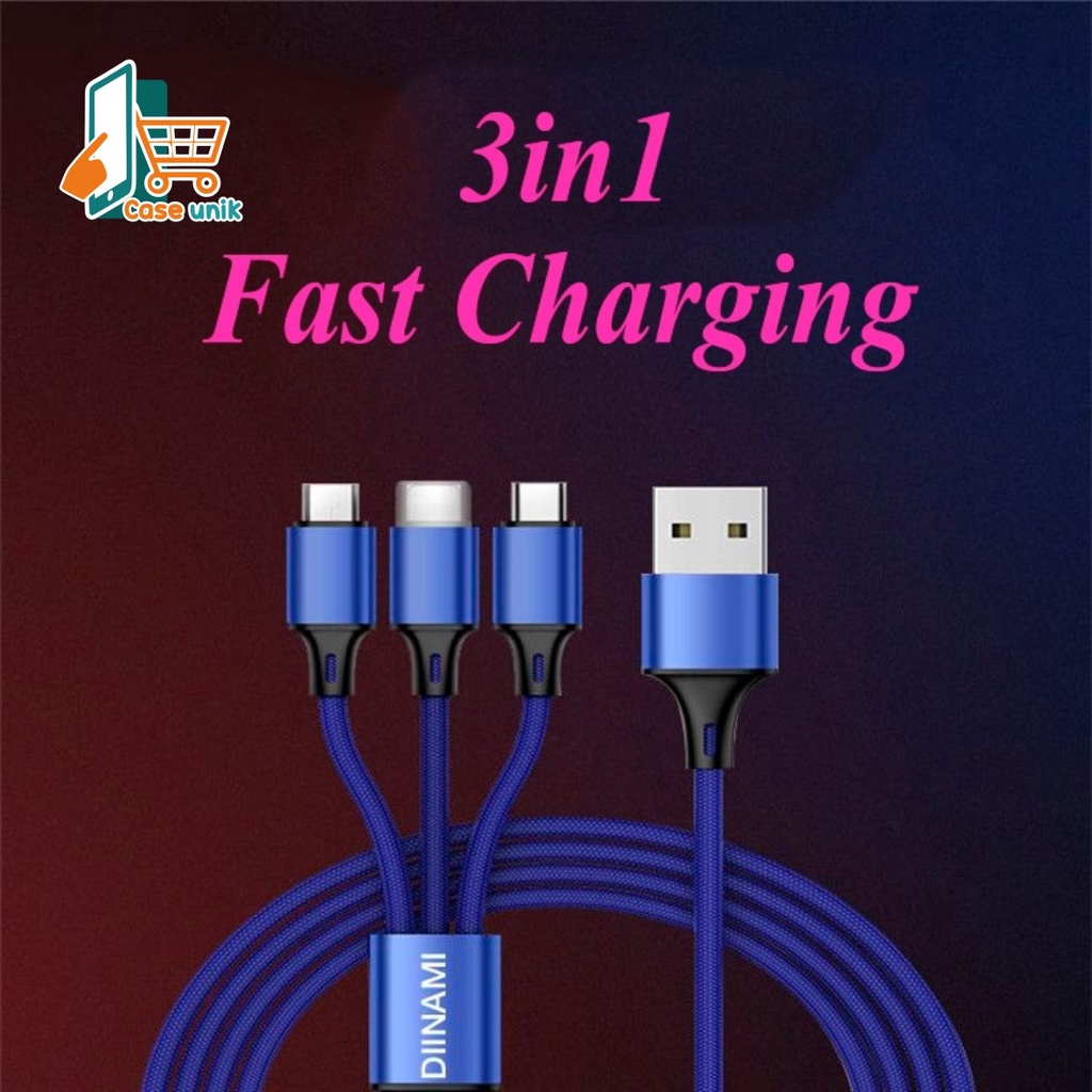 BM021 QC33 1.2M DIINAMI Kabel cable data USB 3in1 Micro ligthing tipe c 2.4A original fast Charging CS3298