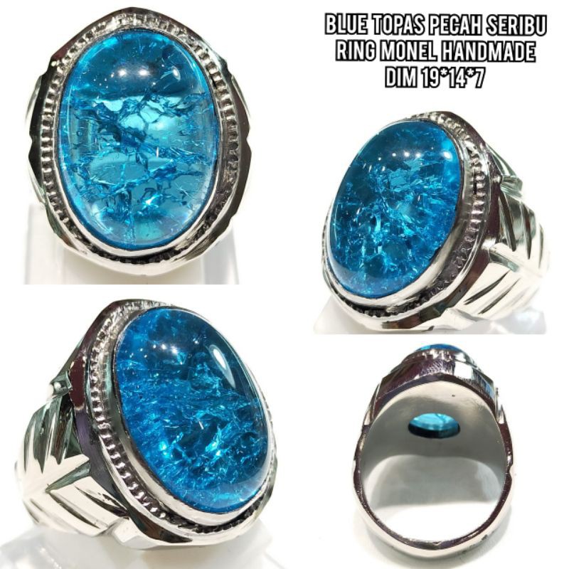 cincin pria batu blue topaz pecah seribu