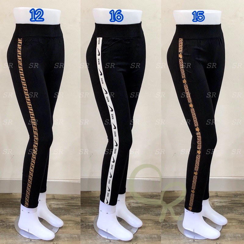 Celana Legging List Putih Pita Import Fashion Wanita Katun Jumbo