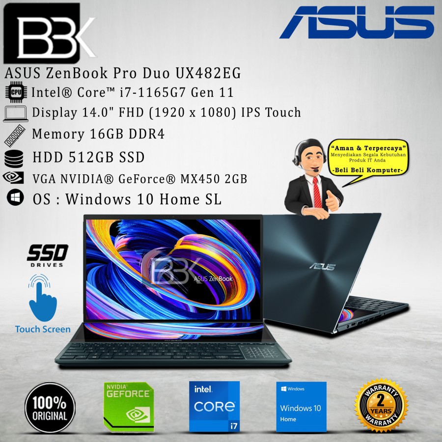 ASUS ZenBook Pro Duo UX482EG i7-1165G7 16GB 1TB SSD VGA W10H OHS 2Yr