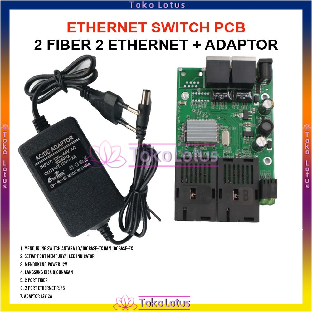 BISA COD - MEDIA CONVERTER 2 FIBER 2 ETHERNET CM2F2E - 2F2E-PCB+Adaptor Atau PCS SAJA