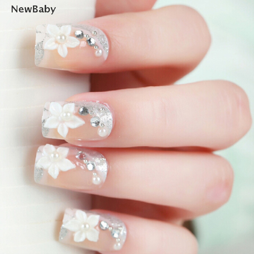 24pcs Kuku Palsu Full Cover Bahan Akrilik Gaya Perancis Untuk Nail Art