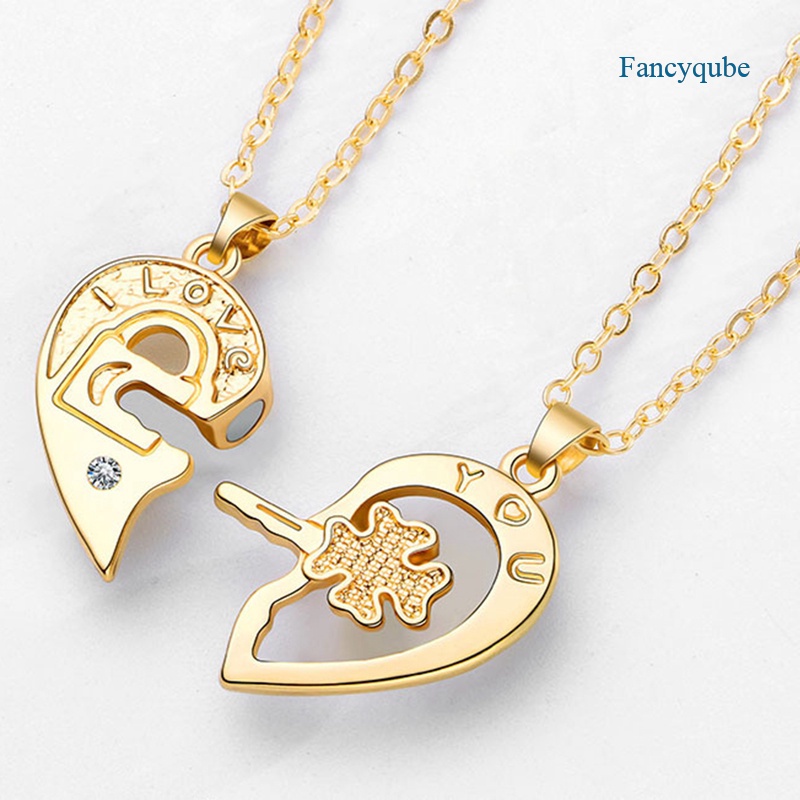 Fancyqube Kalung Liontin Kunci Hati Love You Bahan Titanium Steel Untuk Pasangan