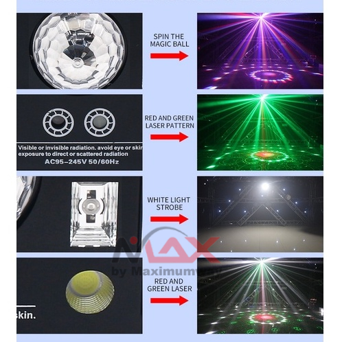 Proyektor Laser Panggung 4 in 1 untuk Pesta DMX 512 efek lengkap lampu sorot disco DJ lampu Led Hias pesta sensor suara DMX512 port ALIEN 50W 4in1 Remote DMX Stage Laser Projector Strobe Magic Ball Lighting Effect DJ Disco Party Holiday Wedding UV Black