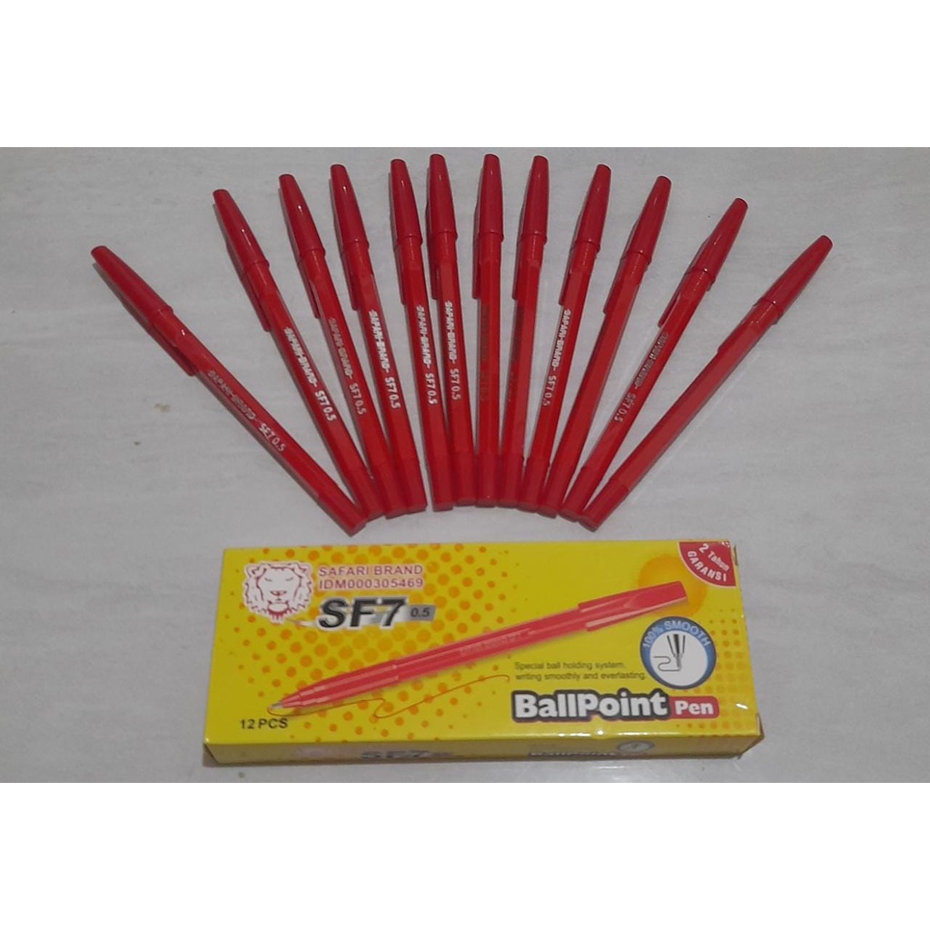 

Pulpen SAFARI SF-7 Tinta Merah (12 Pcs) Bolpoint Merah 0.5 mm