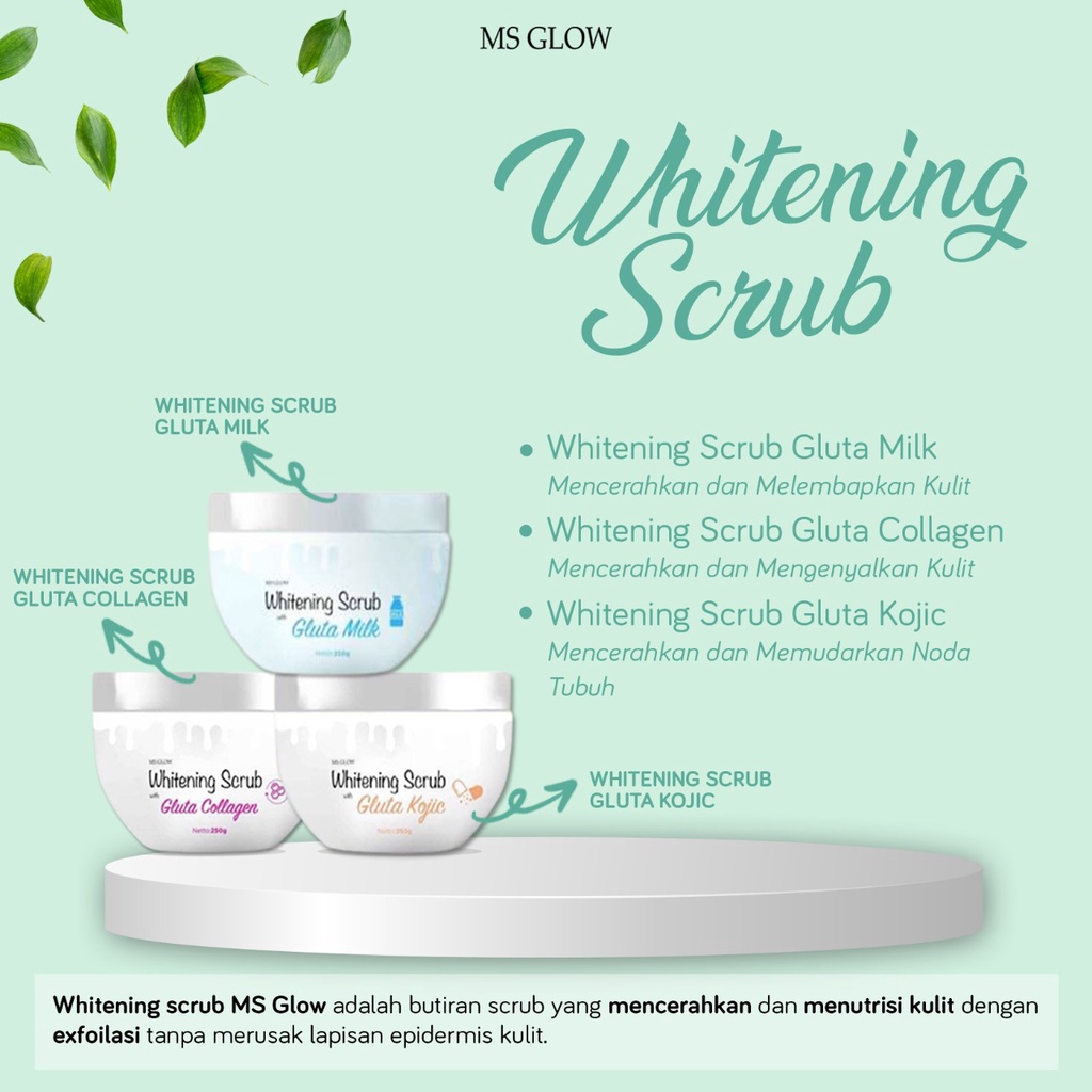 Ms Glow Whitening Scrub Kojic Kolagen Mil Original 100% Halal Bpom Scrub Sultan Auto Glowing Putih Instan