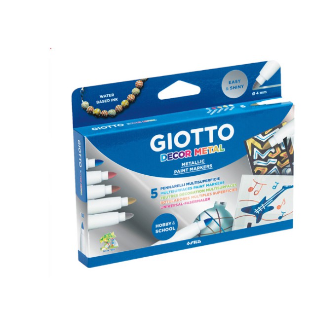 

GIOTTO METALLIC MULTISURFACES FIBRE PENS, 5 COLS