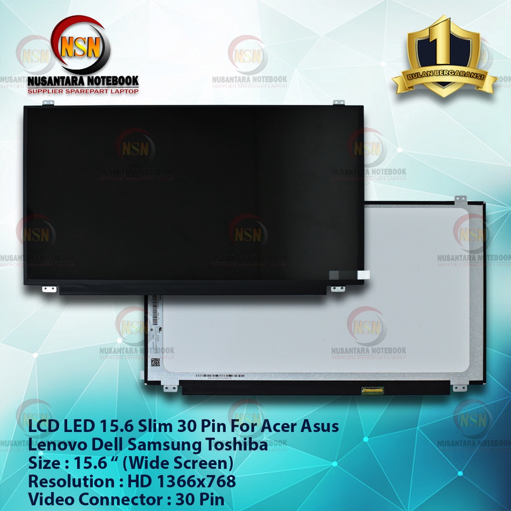 LED LCD Layar 15.6 Slim 30 Pin For Acer Asus Lenovo Dell Samsung Toshiba