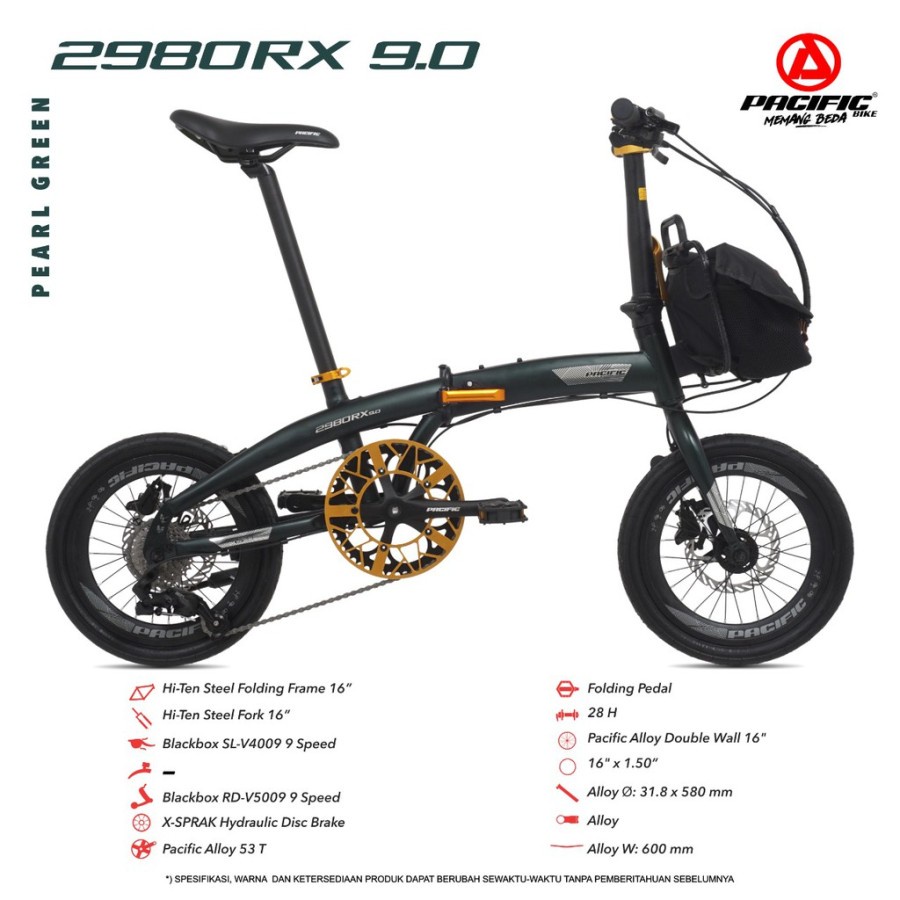 Sepeda Lipat Pacific STEEL 2980 RX 9.0 16 Inch 9 Speed Garansi SNI-4