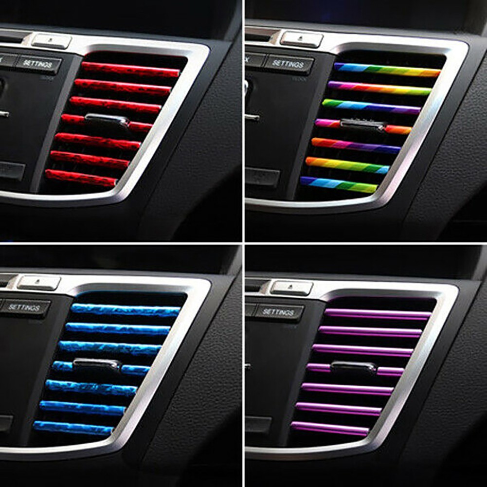 10pcs / set Strip Dekorasi Interior Ac Mobil 9 Warna Bentuk U