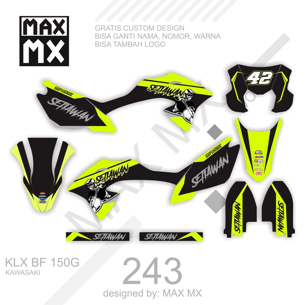 DECAL STIKER MOTOR KLX BF 150 G MOTIF HITAM HIJAU STABILO SIMPLE