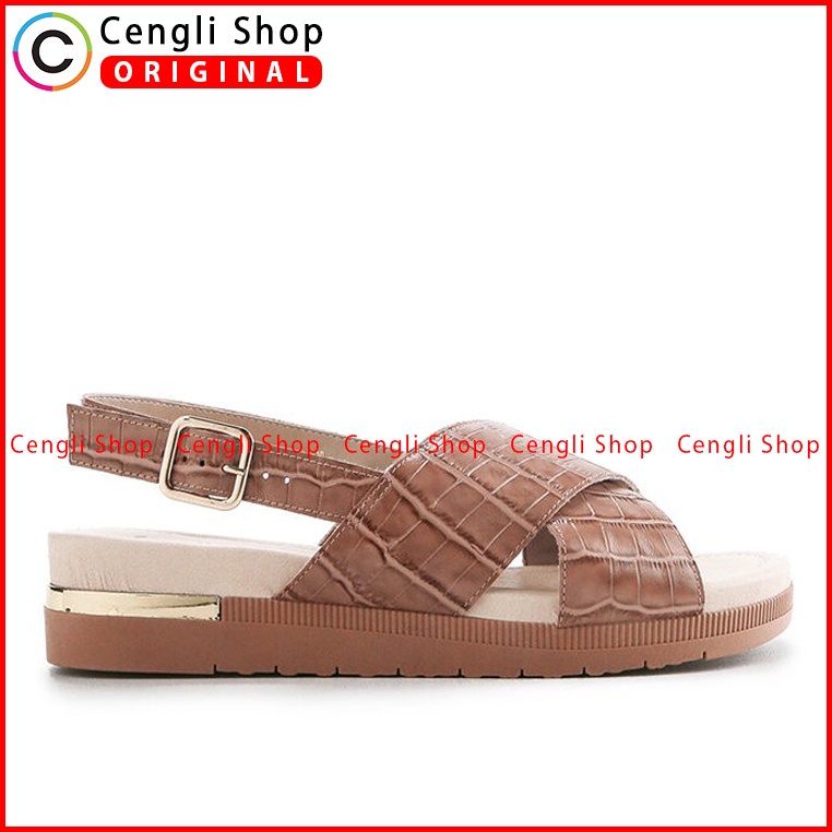 SANDAL FLAT KULIT OBERMAIN WANITA ORIGINAL SLINGBACK ASLI COKLAT OW08