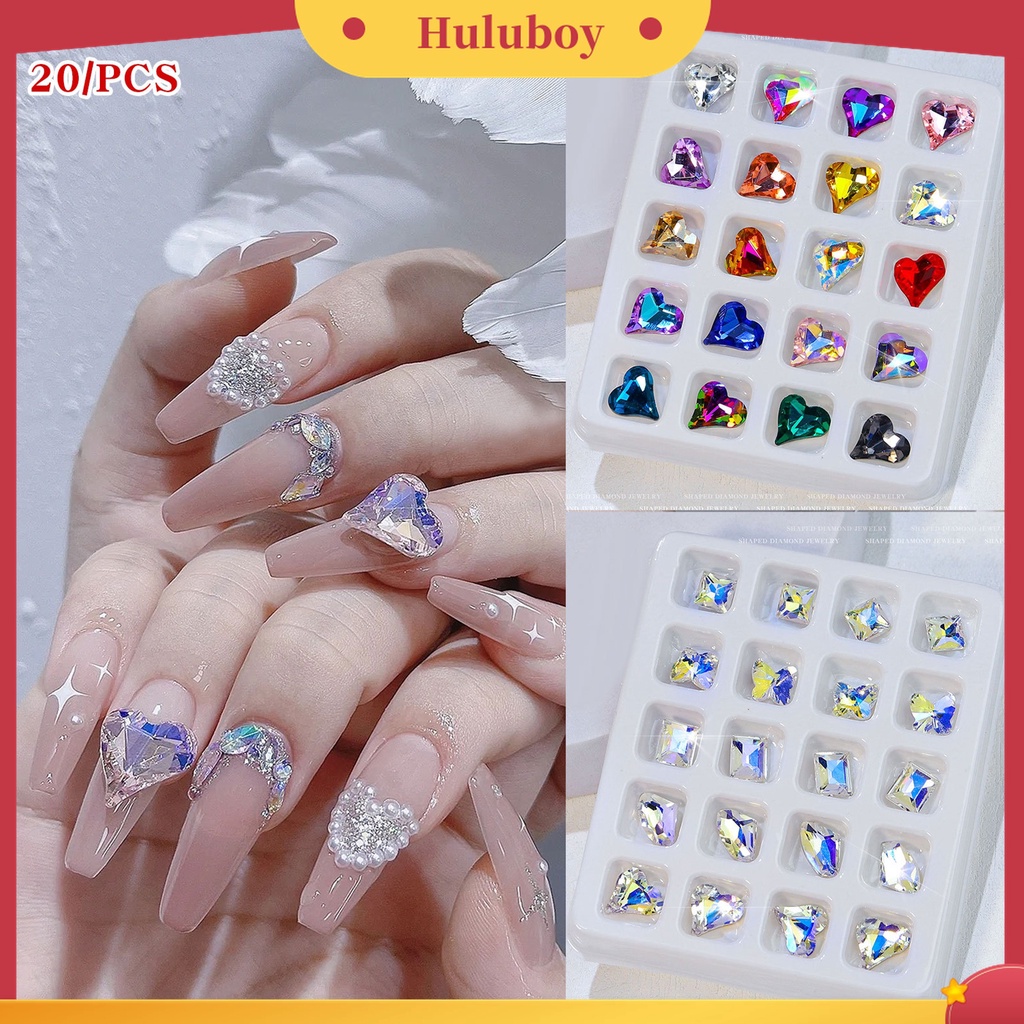 Huluboy Huluboy♡ 20pcs Ornamen Kuku 3D Bentuk Hati Bahan Plastik Tahan Pudar Untuk Dekorasi Nail Art