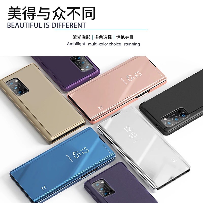 OPPO A15 A15S A16 A54 A74 A95 RENO 5 RENO5 RENO 6 RENO6 4G 5G Flip Cover Clear View Case Mirror Standing