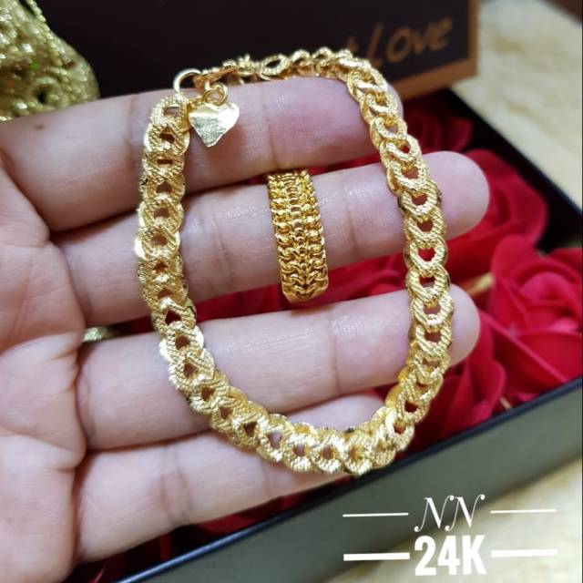 Xuping gelang dan cincin lapis emas 24k 0530j