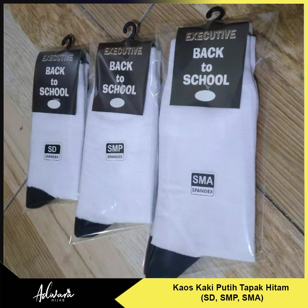 Kaos Kaki Sekolah SD SMP SMA Putih Tapak Hitam / Kaos Kaki Anak Back To School