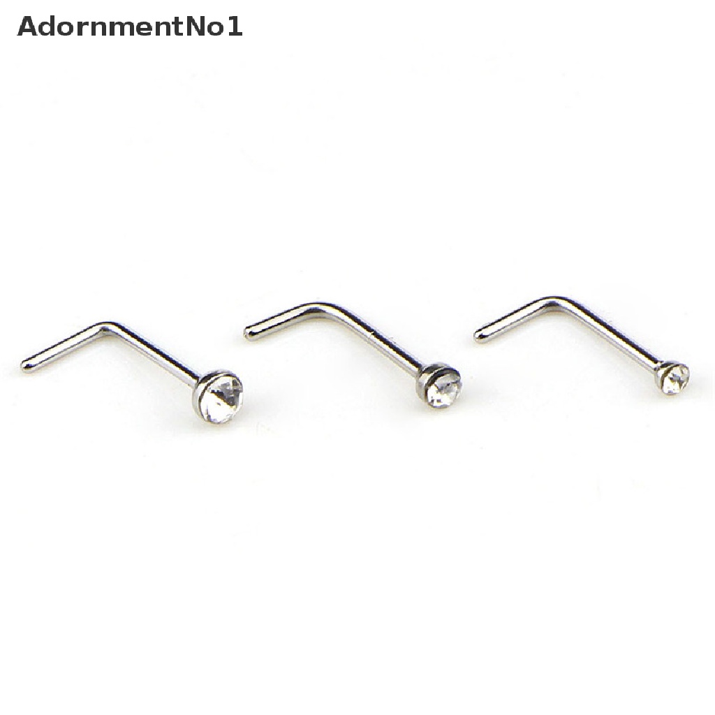 (AdornmentNo1) 60pcs / Set Anting Tindik Hidung / Tubuh Bentuk L Bahan Stainless Steel Hias Kristal CZ