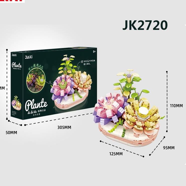 Stock Baru JAKI Mini Block Succulent Pot Tanaman Imitasi Buket Partikel Kecil Blok Bangunan Lucu Kreatif Ornamen Bangunan Mainan Hadiah