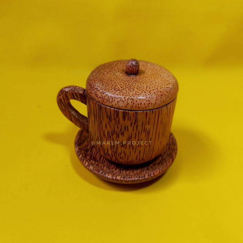 Cangkir kopi kayu kelapa atau glugu unik-Cangkir+tutup+lepek
