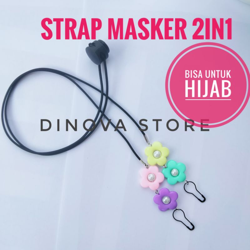 STRAP masker hijab 2 in 1 Bunga 2 polos stoper/strap masker hijab/konektor masker