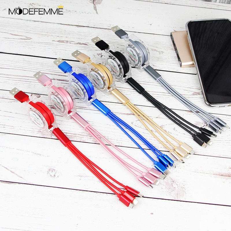 [ One To Three Mobile Phone Charging Cable ][ Three In One Telescopic Data Cable ][ universal USB charging cable one for three ]