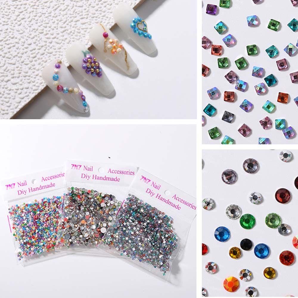 AUGUSTINA Agustina Dekorasi Nail Art 3D Flat bottom Shaped Nail Tips Hiasan Kuku Warna Campur Flat bottom round Rhinestones Kristal Nail Charms