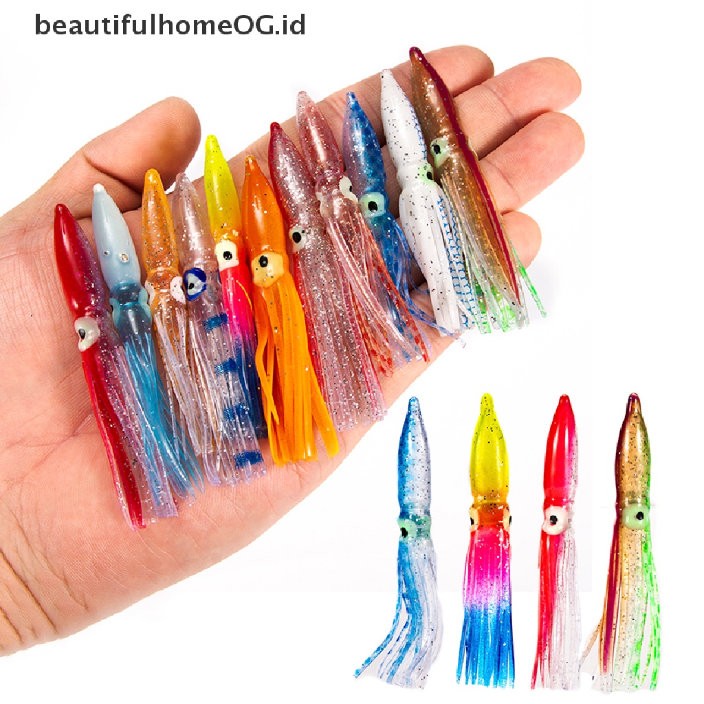 / Beautifulhomeog.id / 10pcs Umpan Pancing Softlure Bentuk Cumi-Cumi Imitasi 8cm