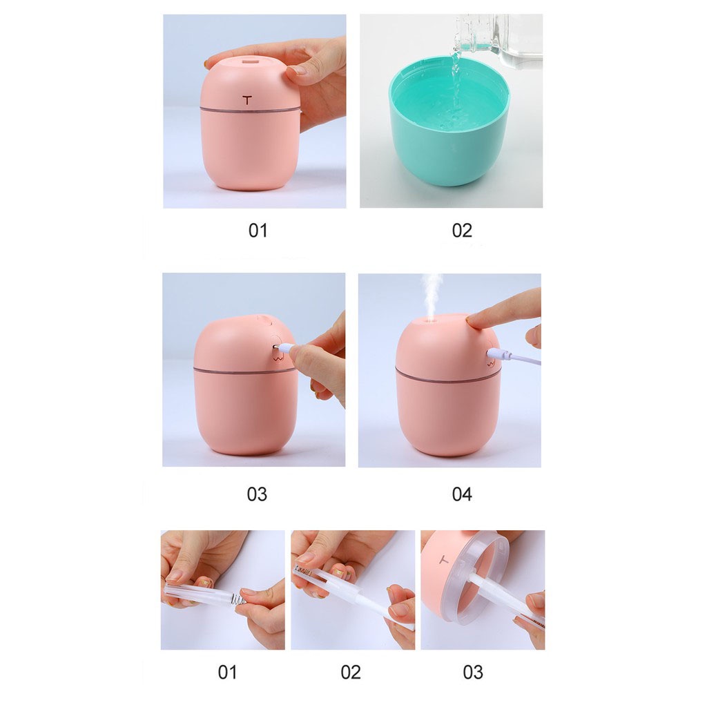 Colorful Egg USB Humidifier Diffusser 220ml Mini Portable Air Purifier Pelembab Udara Aromaterapi