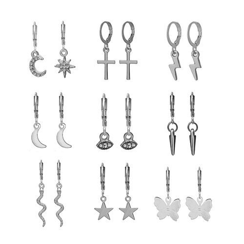 LRC  Anting Set Fashion Silver Eye Lightning Diamond Geometric P58305