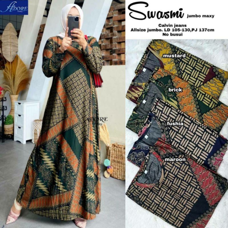 SWASMI JUMBO MAXY GAMIS CALVIN JEANS MOTIF BATIK LD 105-130 GAMIS WANITA JUMBO
