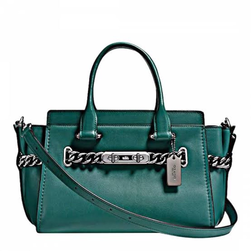 COACH Dark Turquoise ID Glovetanned Leather Refresh Coach 27 Swagger Bag