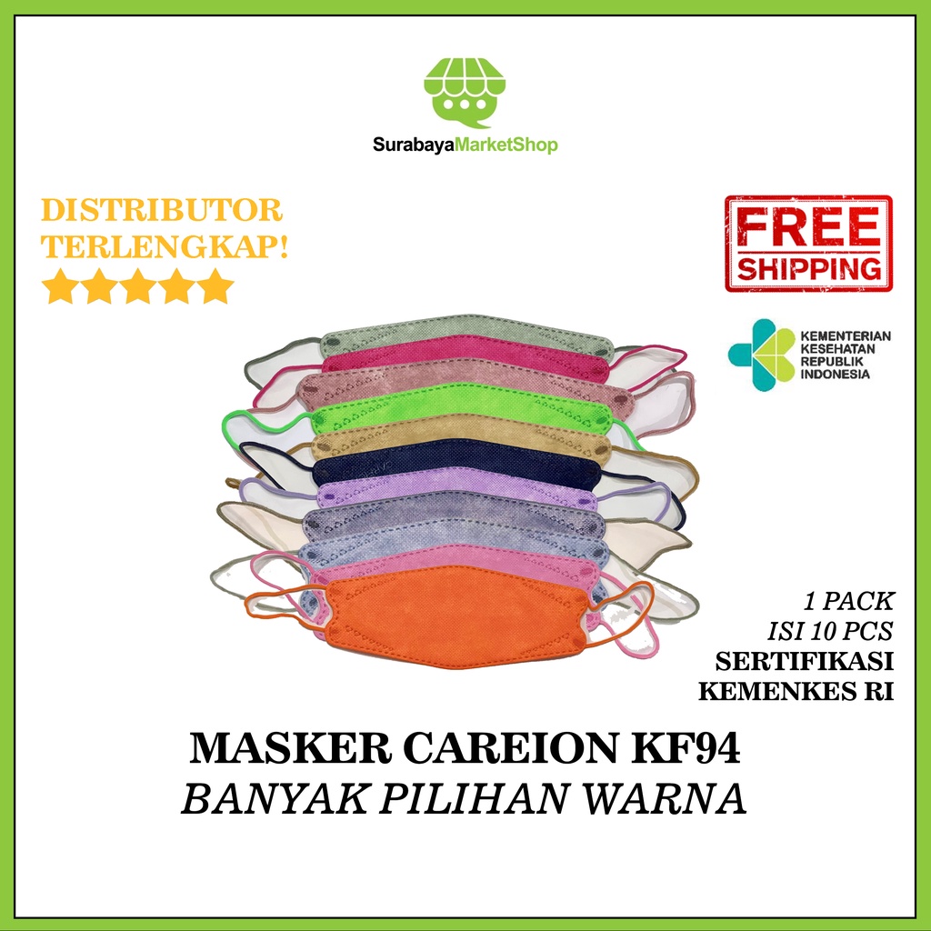 Masker Careion KF94 Isi 10 Pcs - Masker 94 Kf94 Careion Mask isi 10pcs Original Warna Warni Pastel M