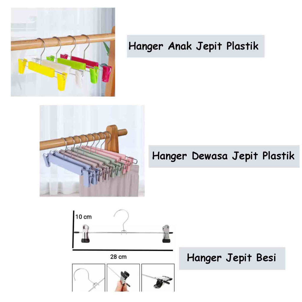 Hanger Celana Jepit Hanger Jepit Plastik Dewasa dan Anak Warna Warni Tebal/ 5 PC