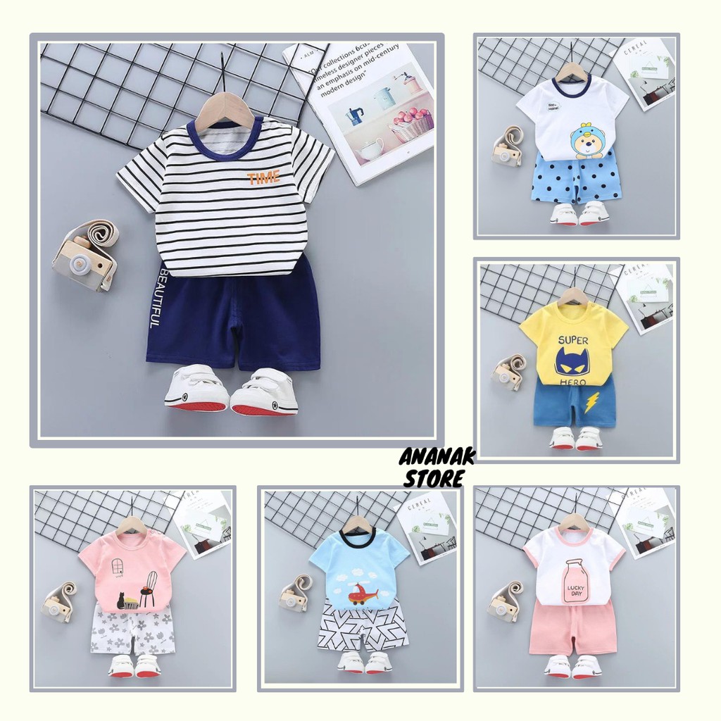 Setelan Baju anak bayi laki laki perempuan dan celana pendek katun adem / setelan bayi newborn