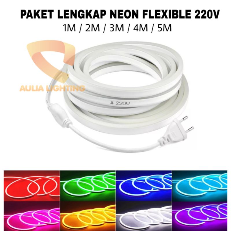 Paket Lengkap Lampu Neon Flex 220v Flexible 1 2 3 4 5 meter Waterproof Selang Strip DIY Outdoor Untuk Buat Huruf Dekorasi kamar tidur cafe rumah Lentur High Quality Emico Original SNI tempel dinding hias kamar aestetic