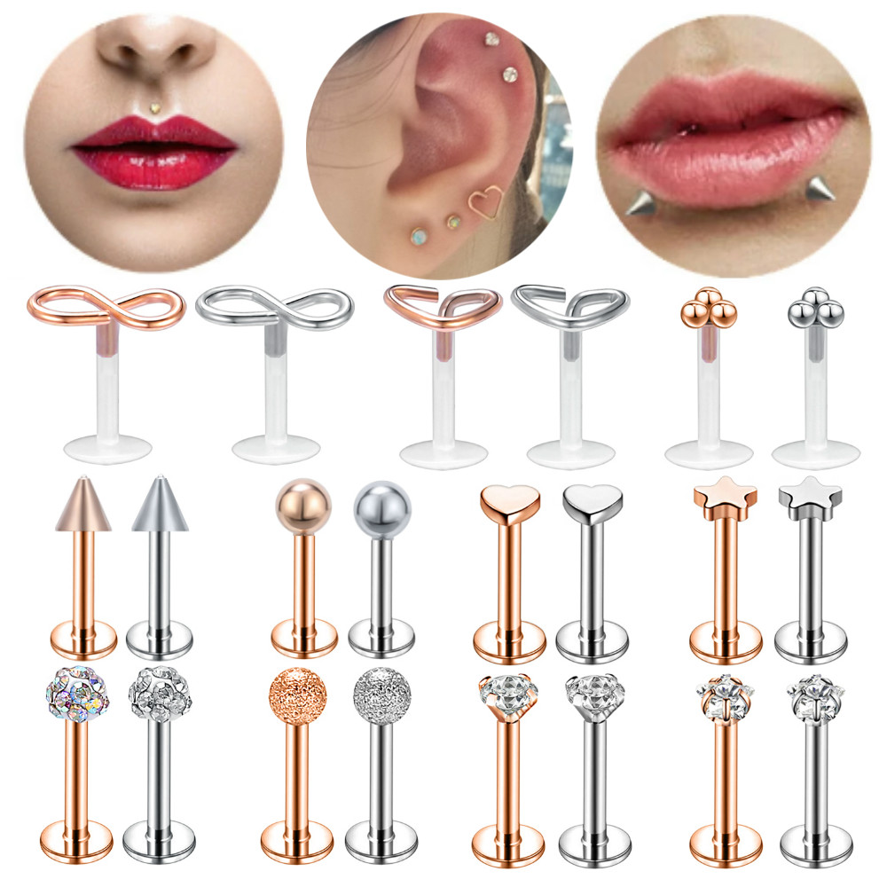 1pc Anting Tindik Bibir / Tulang Rawan Telinga Bentuk Bintang / Hati Bahan Stainless Steel 316l Warna Rose Gold