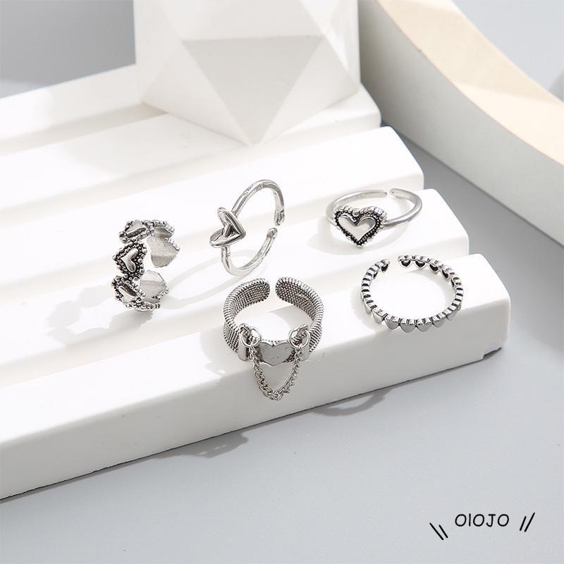 【COD】5pcs / Set Cincin Jari Telunjuk Model Terbuka Desain Hati Hollow Gaya Retro Simpel Kreatif