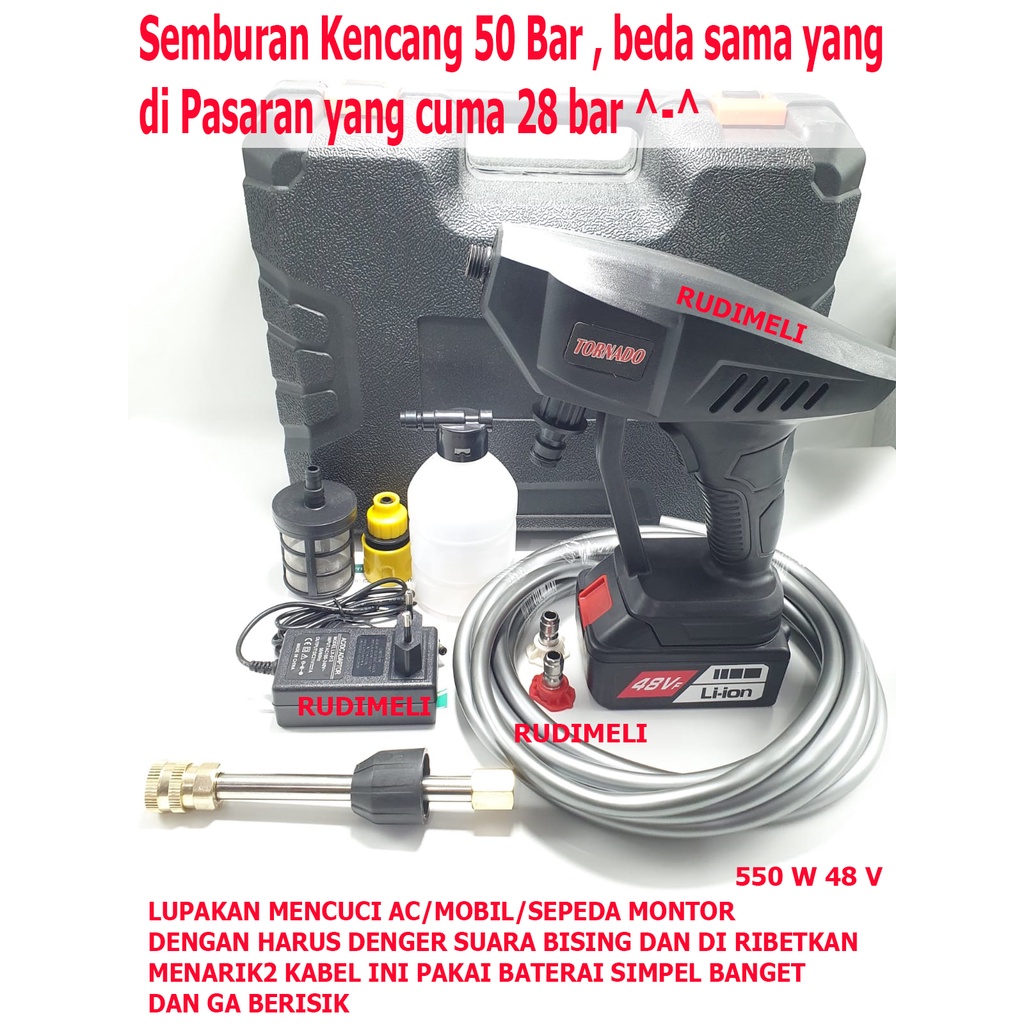 PORTABLE JET CLEANER CUCI AC/MOBIL/ MONTOR PAKAI BATERAI Cordless jet cleaner 500w 48v 50Bar-PAKAI BATERAI