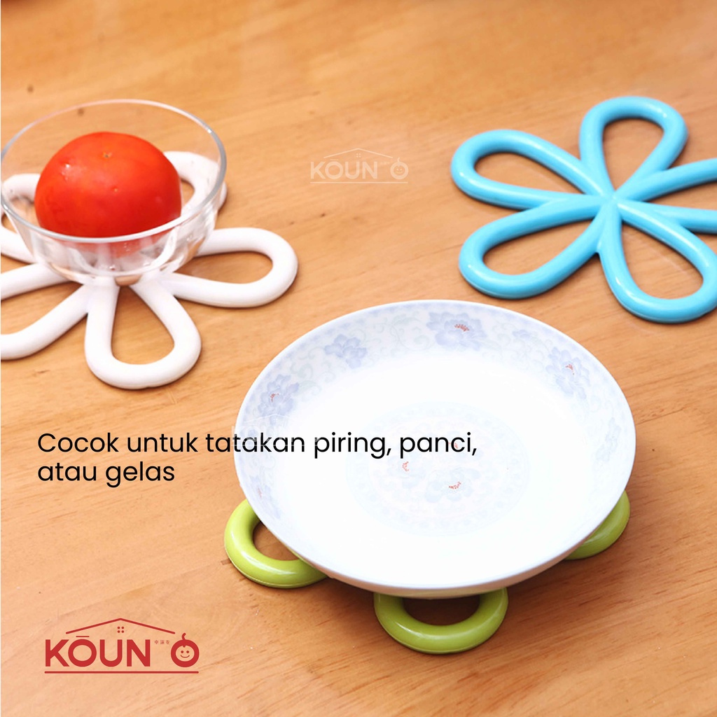 Tatakan Alas Panci Piring Gelas Mangkok Wajan Anti Tahan Panas Silikon Hot Pad Non Slip Mat Flower