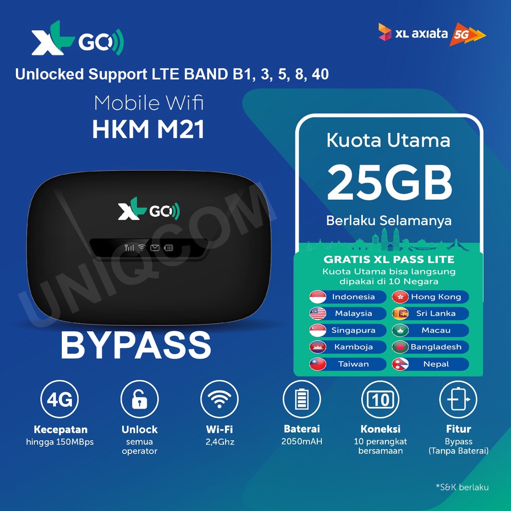 Modem Wifi 4G XL Go HKM M21 M22 Free XL GO IZI 25GB Unlocked Resmi