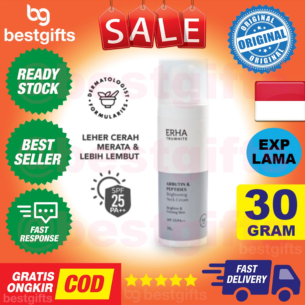 ERHA TRUWHITE ARBUTIN PEPTIDES BRIGHTENING NECK CREAM SPF 25 KRIM MERATAKAN WARNA AREA LEHER 30 GRAM