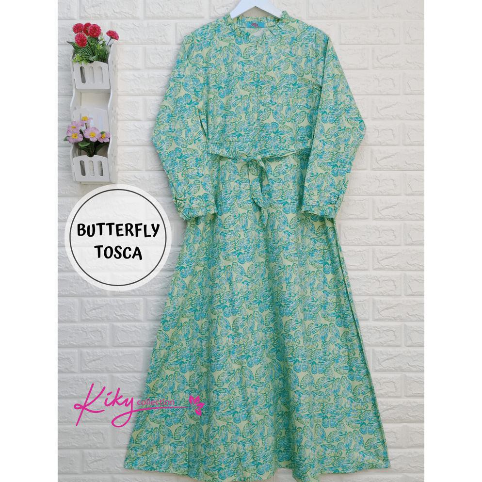 Promo Terbaru Gamis Katun Jepang Original Kekinian Cantik Wanita Dewasa Motif Butterfly Gold Hijau