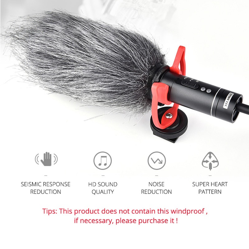 Portable Shotgun Microphone Condenser USB Rechargeable for DSLR Camcorder - MIC05 - Black