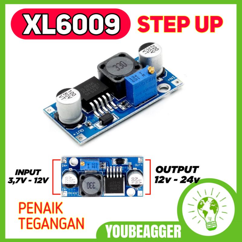 STEP UP XL6009 penaik tegangan DC 3,7V-12V to 24V