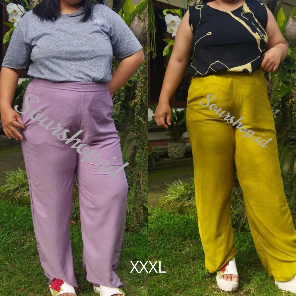 Celana Kulot Basic Highwaist Rayon Bali Polos Saku fit to XL|Celana Highwaist XXXL