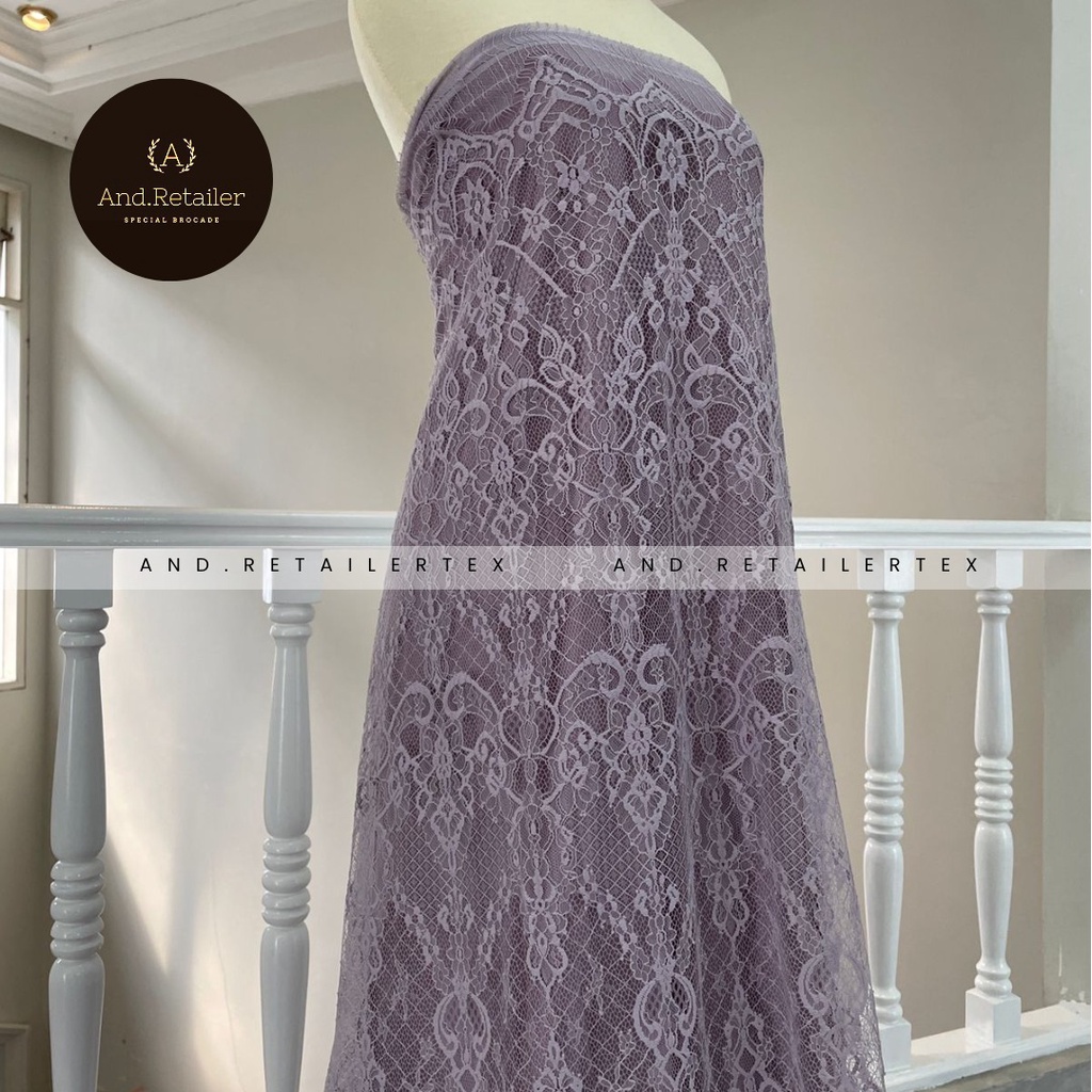 Bahan Kebaya Brokat Semi France Lace Chantily Shantily Katun Per panel 2,5m Warna Dusty Purple