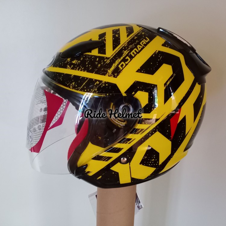 Helm Half Face KYT DJ Maru Motif Terbaru Seri 16 Crimson Yellow Black Kuning Motor Cowok Cewek