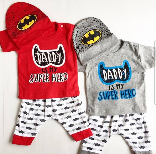 Baju setelan kaos celana topi batman 6-18 bulan pergi jalan santai anak bayi cowok laki murah -dad