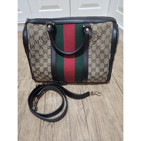 Gucci classic ORIGINAL 100% brown GG canvas medium vintage web Boston Bag (pre-owned)